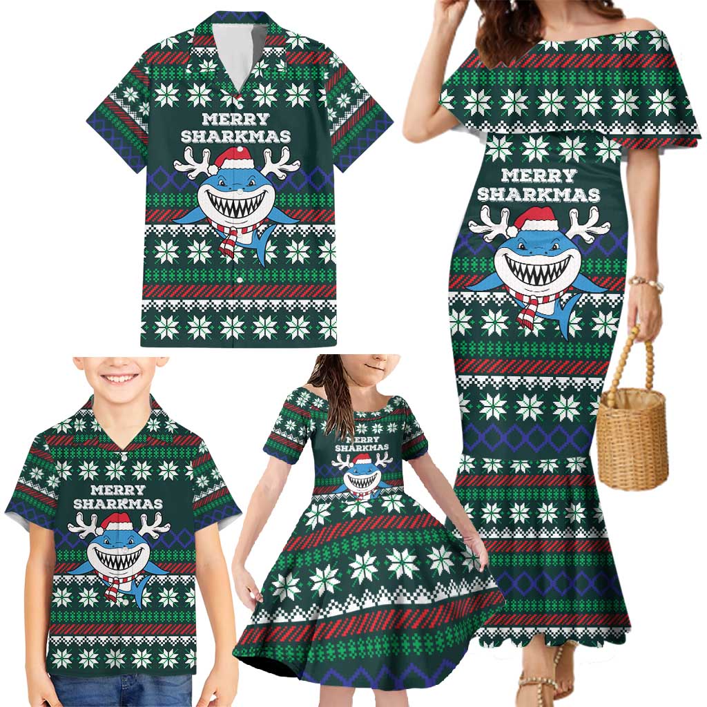 Merry Sharkmas Christmas Family Matching Mermaid Dress and Hawaiian Shirt Xmas Holiday Patterns - Wonder Print Shop