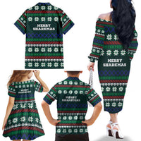 Merry Sharkmas Christmas Family Matching Off The Shoulder Long Sleeve Dress and Hawaiian Shirt Xmas Holiday Patterns - Wonder Print Shop