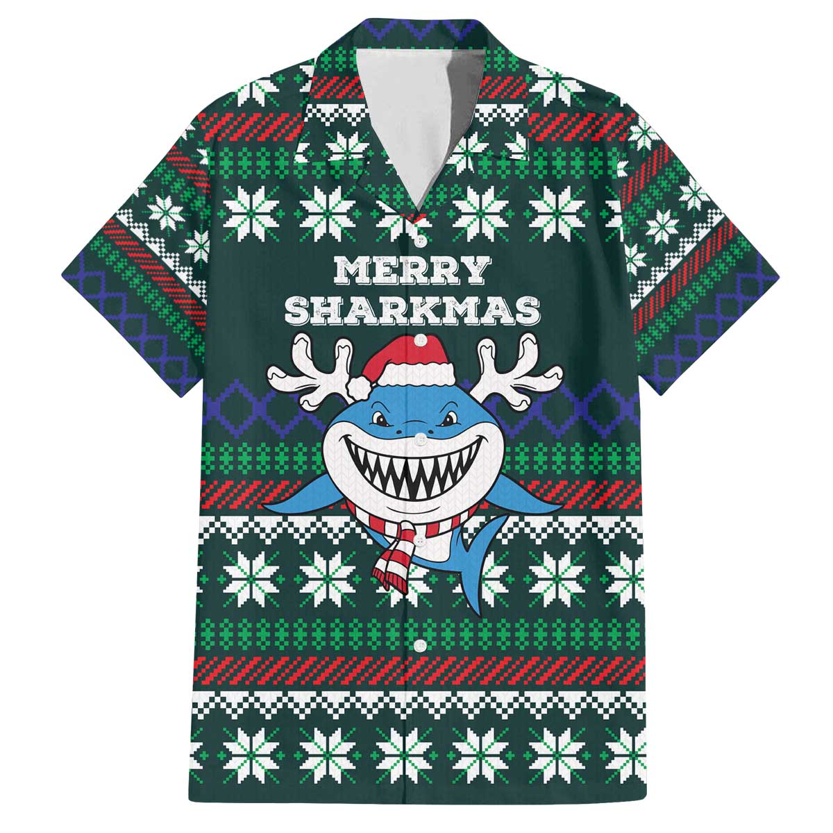 Merry Sharkmas Christmas Family Matching Off The Shoulder Long Sleeve Dress and Hawaiian Shirt Xmas Holiday Patterns - Wonder Print Shop