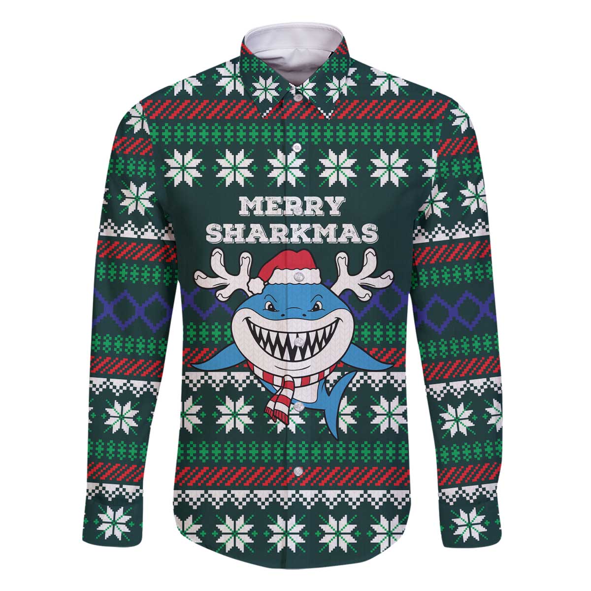 Merry Sharkmas Christmas Family Matching Off The Shoulder Long Sleeve Dress and Hawaiian Shirt Xmas Holiday Patterns - Wonder Print Shop