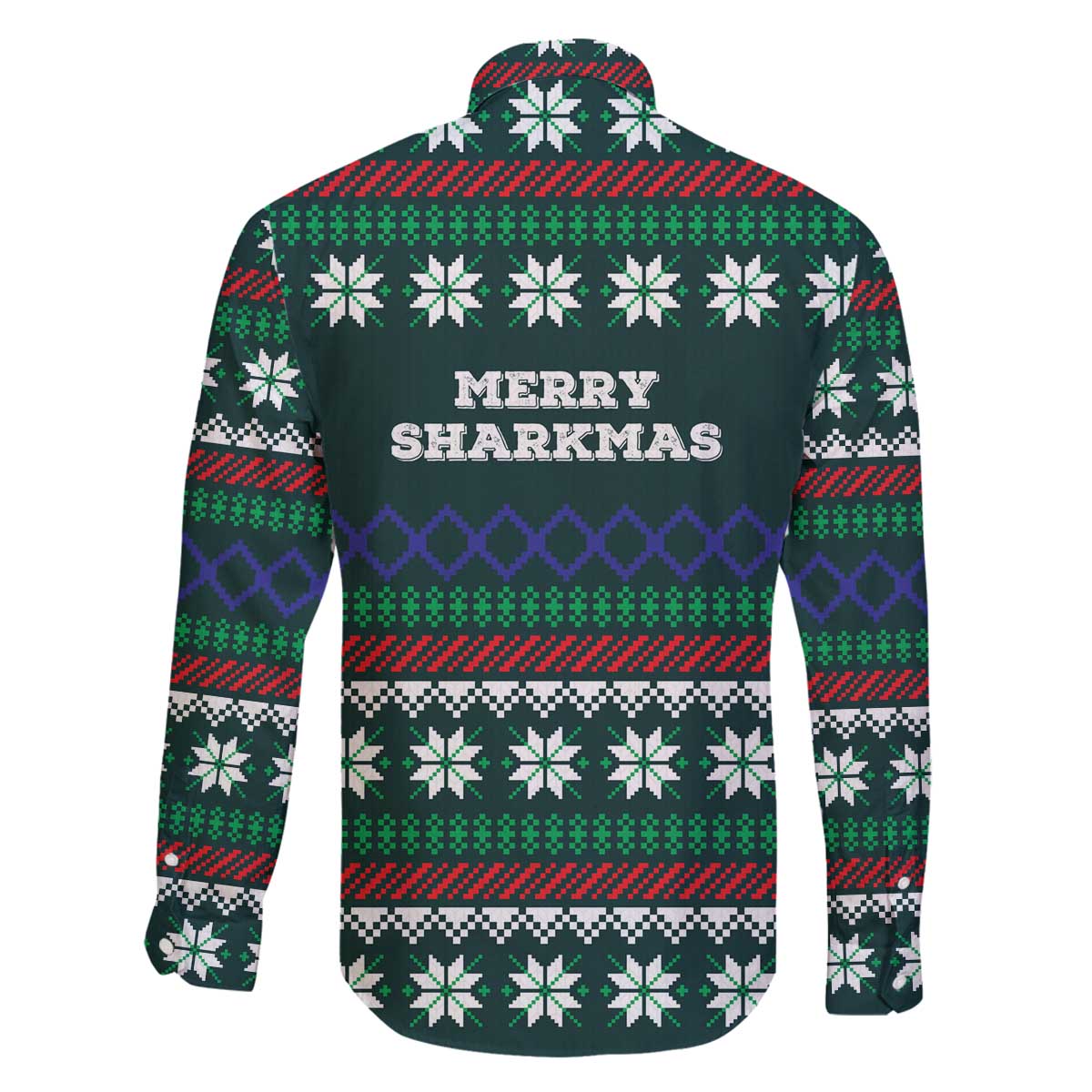 Merry Sharkmas Christmas Family Matching Off The Shoulder Long Sleeve Dress and Hawaiian Shirt Xmas Holiday Patterns - Wonder Print Shop