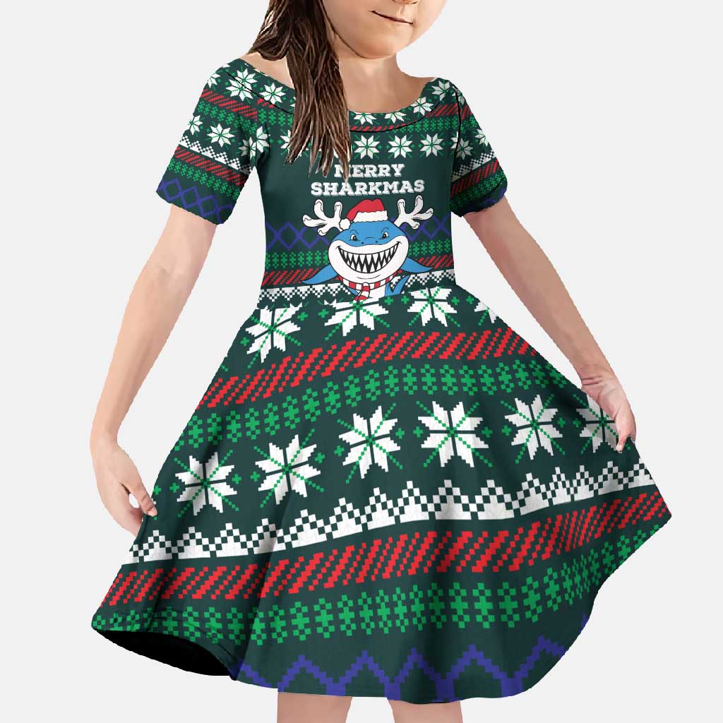 Merry Sharkmas Christmas Family Matching Off Shoulder Maxi Dress and Hawaiian Shirt Xmas Holiday Patterns - Wonder Print Shop