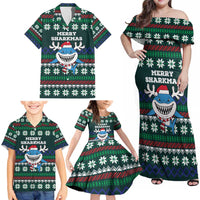 Merry Sharkmas Christmas Family Matching Off Shoulder Maxi Dress and Hawaiian Shirt Xmas Holiday Patterns - Wonder Print Shop