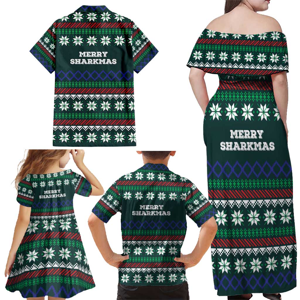 Merry Sharkmas Christmas Family Matching Off Shoulder Maxi Dress and Hawaiian Shirt Xmas Holiday Patterns - Wonder Print Shop