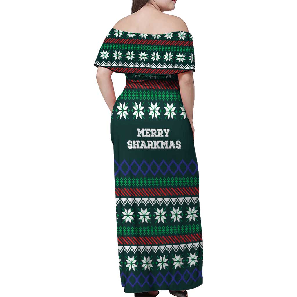 Merry Sharkmas Christmas Family Matching Off Shoulder Maxi Dress and Hawaiian Shirt Xmas Holiday Patterns - Wonder Print Shop