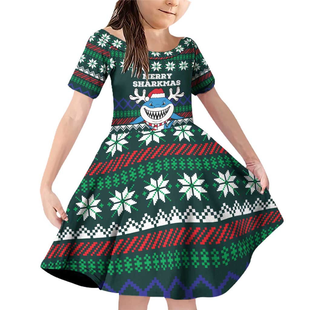 Merry Sharkmas Christmas Family Matching Off Shoulder Short Dress and Hawaiian Shirt Xmas Holiday Patterns - Wonder Print Shop