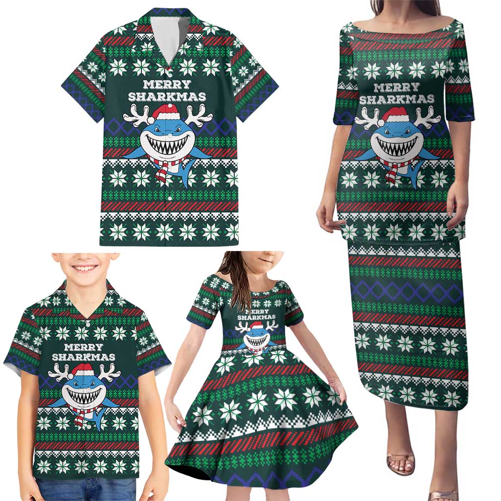 Merry Sharkmas Christmas Family Matching Puletasi and Hawaiian Shirt Xmas Holiday Patterns - Wonder Print Shop