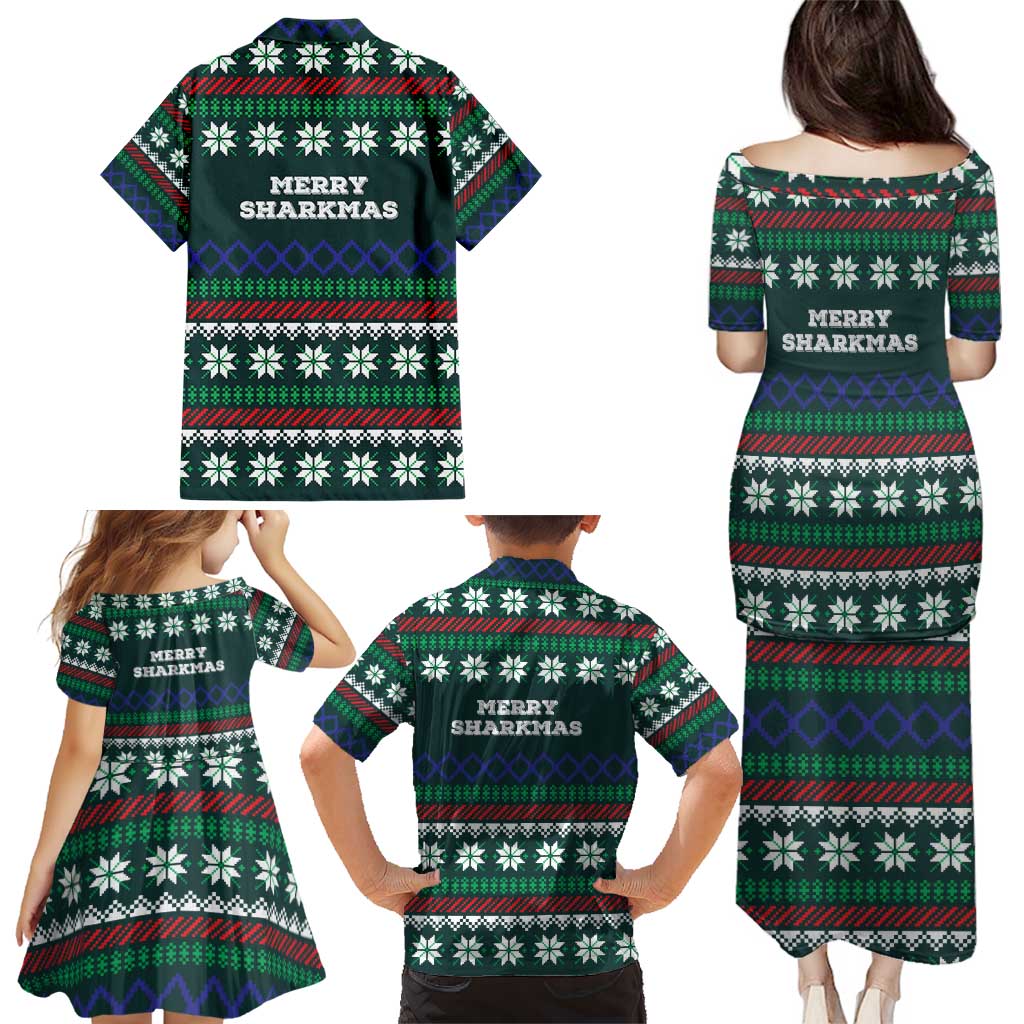 Merry Sharkmas Christmas Family Matching Puletasi and Hawaiian Shirt Xmas Holiday Patterns - Wonder Print Shop