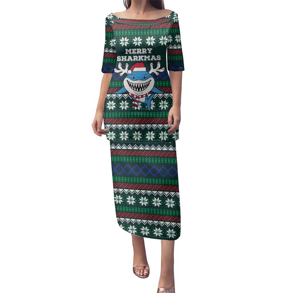 Merry Sharkmas Christmas Family Matching Puletasi and Hawaiian Shirt Xmas Holiday Patterns - Wonder Print Shop