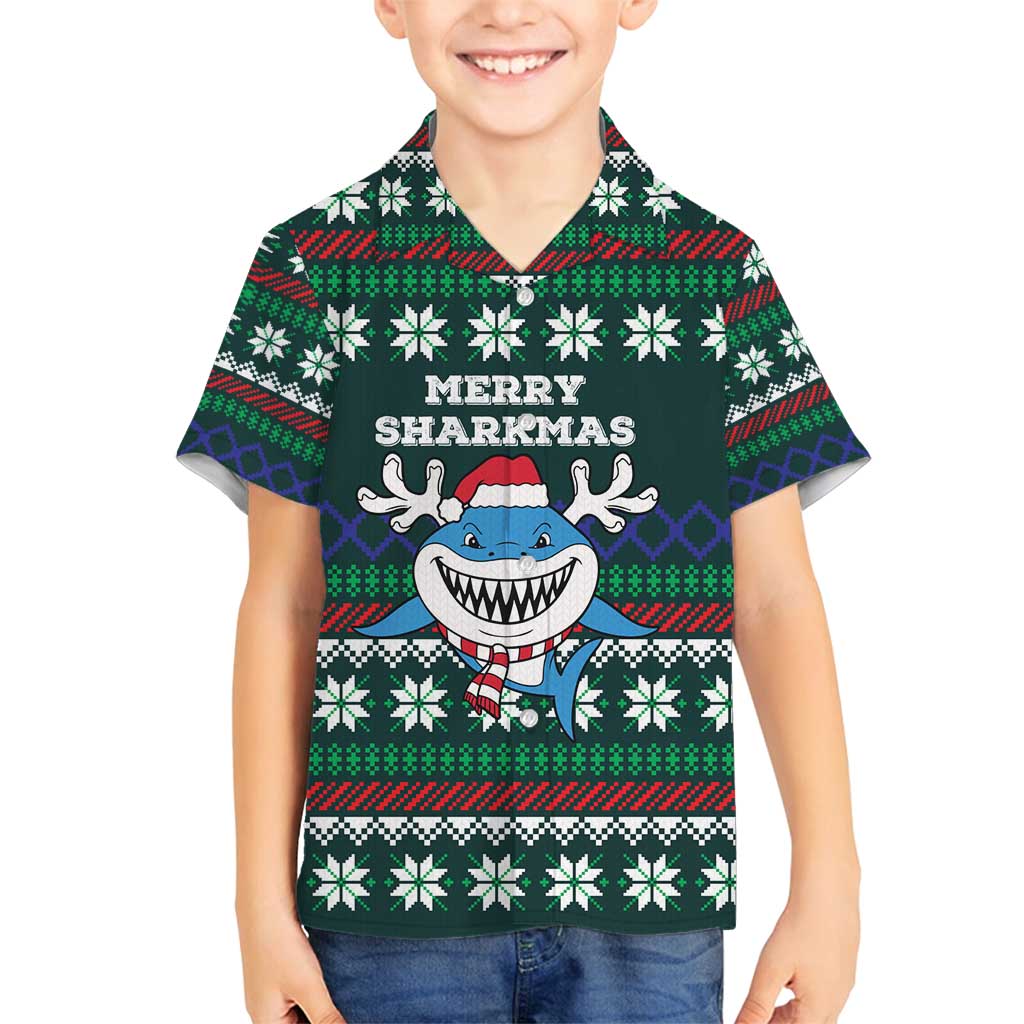Merry Sharkmas Christmas Family Matching Puletasi and Hawaiian Shirt Xmas Holiday Patterns - Wonder Print Shop