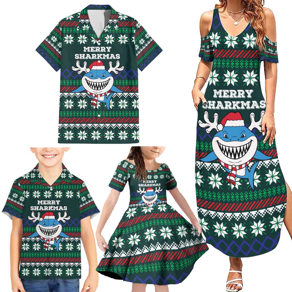 Merry Sharkmas Christmas Family Matching Summer Maxi Dress and Hawaiian Shirt Xmas Holiday Patterns - Wonder Print Shop