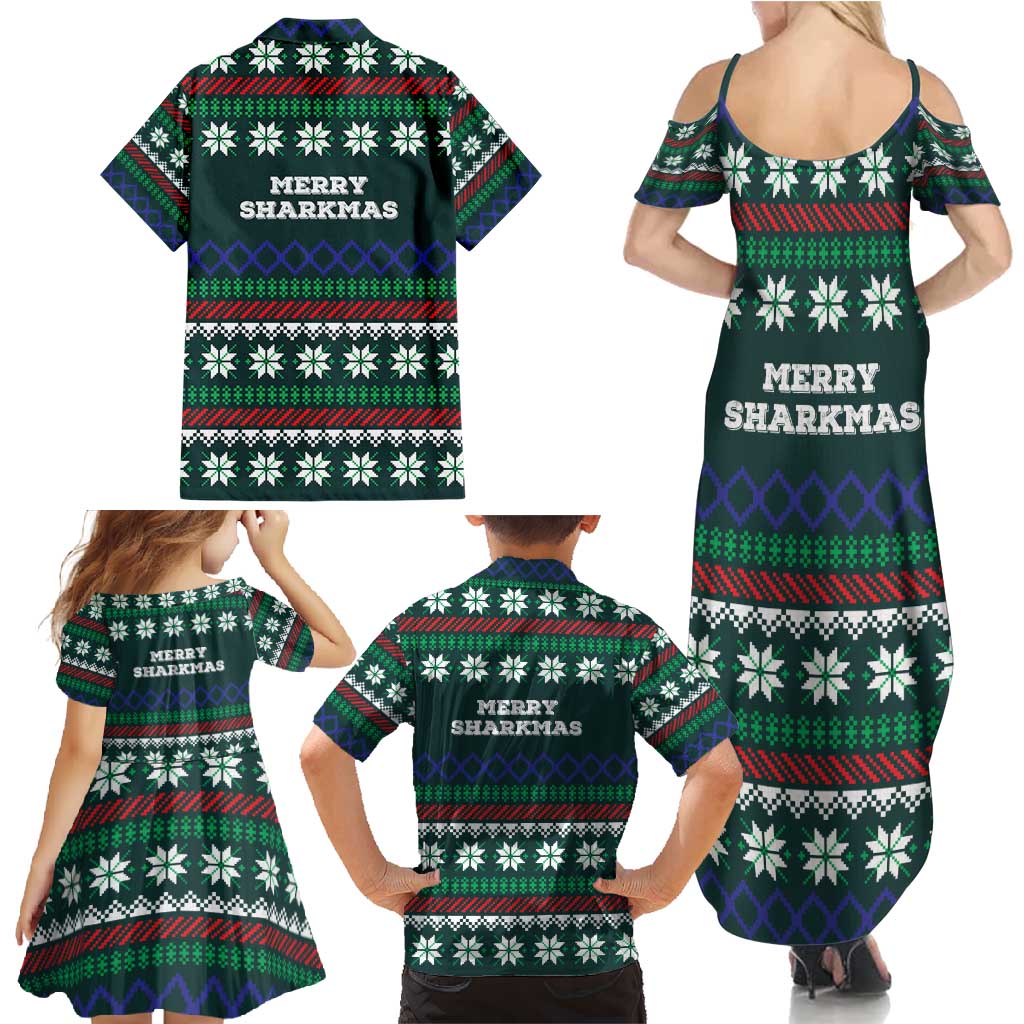 Merry Sharkmas Christmas Family Matching Summer Maxi Dress and Hawaiian Shirt Xmas Holiday Patterns - Wonder Print Shop