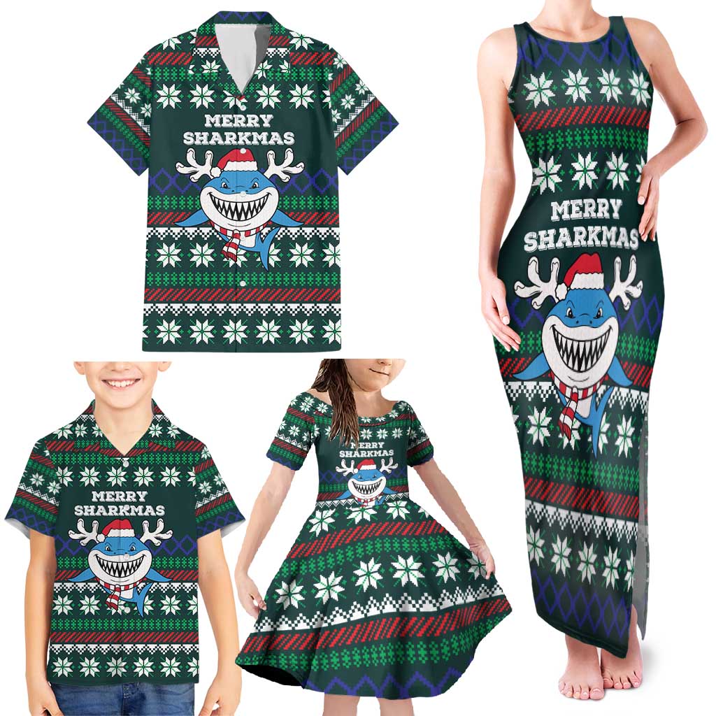 Merry Sharkmas Christmas Family Matching Tank Maxi Dress and Hawaiian Shirt Xmas Holiday Patterns - Wonder Print Shop