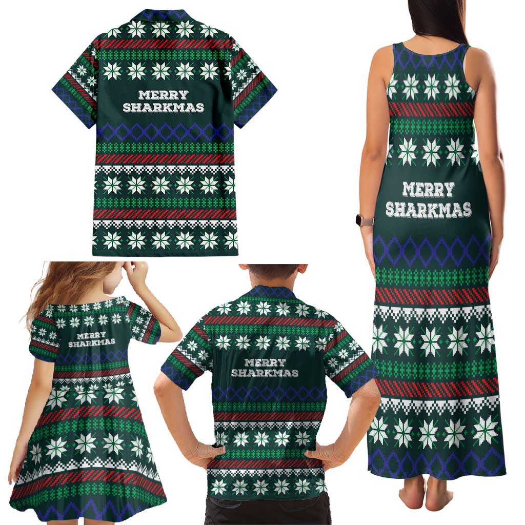 Merry Sharkmas Christmas Family Matching Tank Maxi Dress and Hawaiian Shirt Xmas Holiday Patterns - Wonder Print Shop