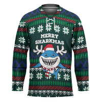 Merry Sharkmas Christmas Hockey Jersey Xmas Holiday Patterns - Wonder Print Shop