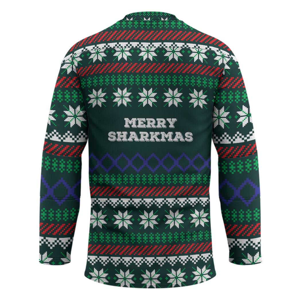 Merry Sharkmas Christmas Hockey Jersey Xmas Holiday Patterns - Wonder Print Shop