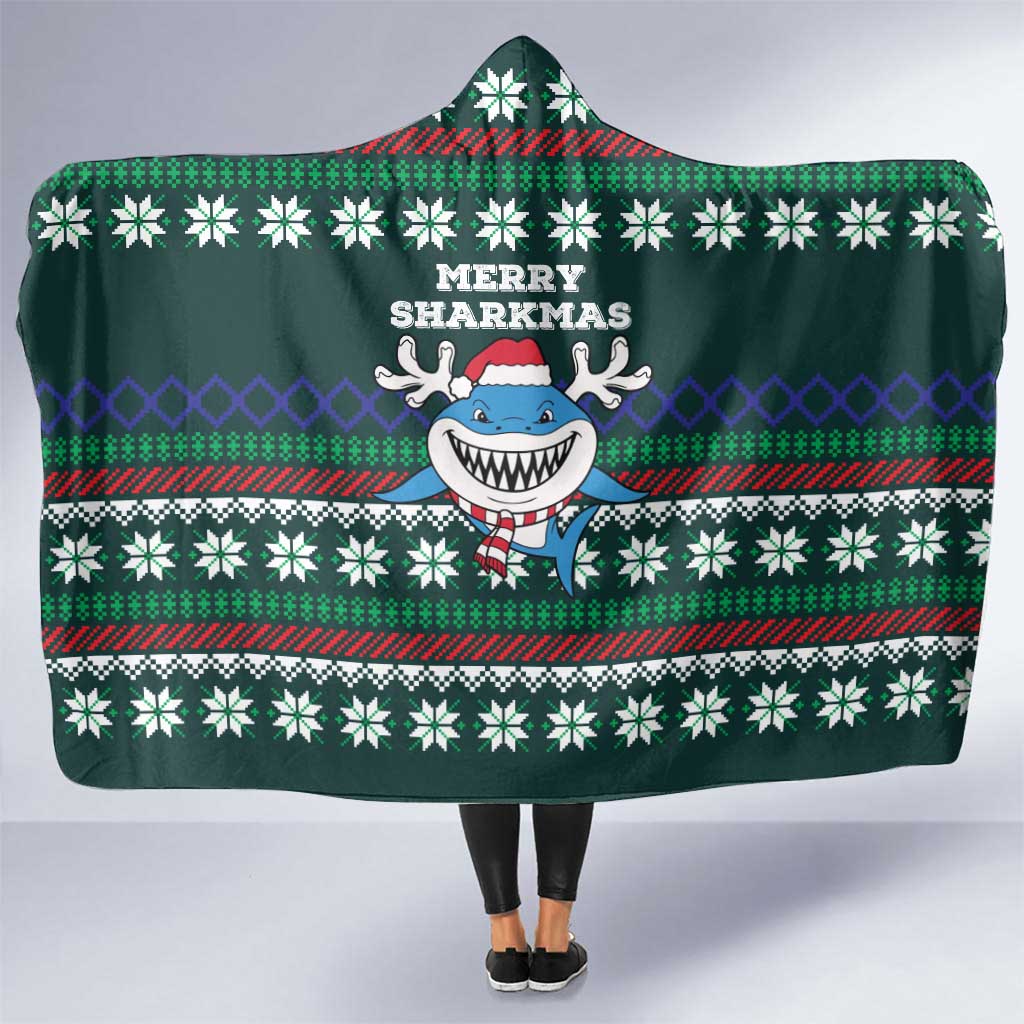 Merry Sharkmas Christmas Hooded Blanket Xmas Holiday Patterns - Wonder Print Shop