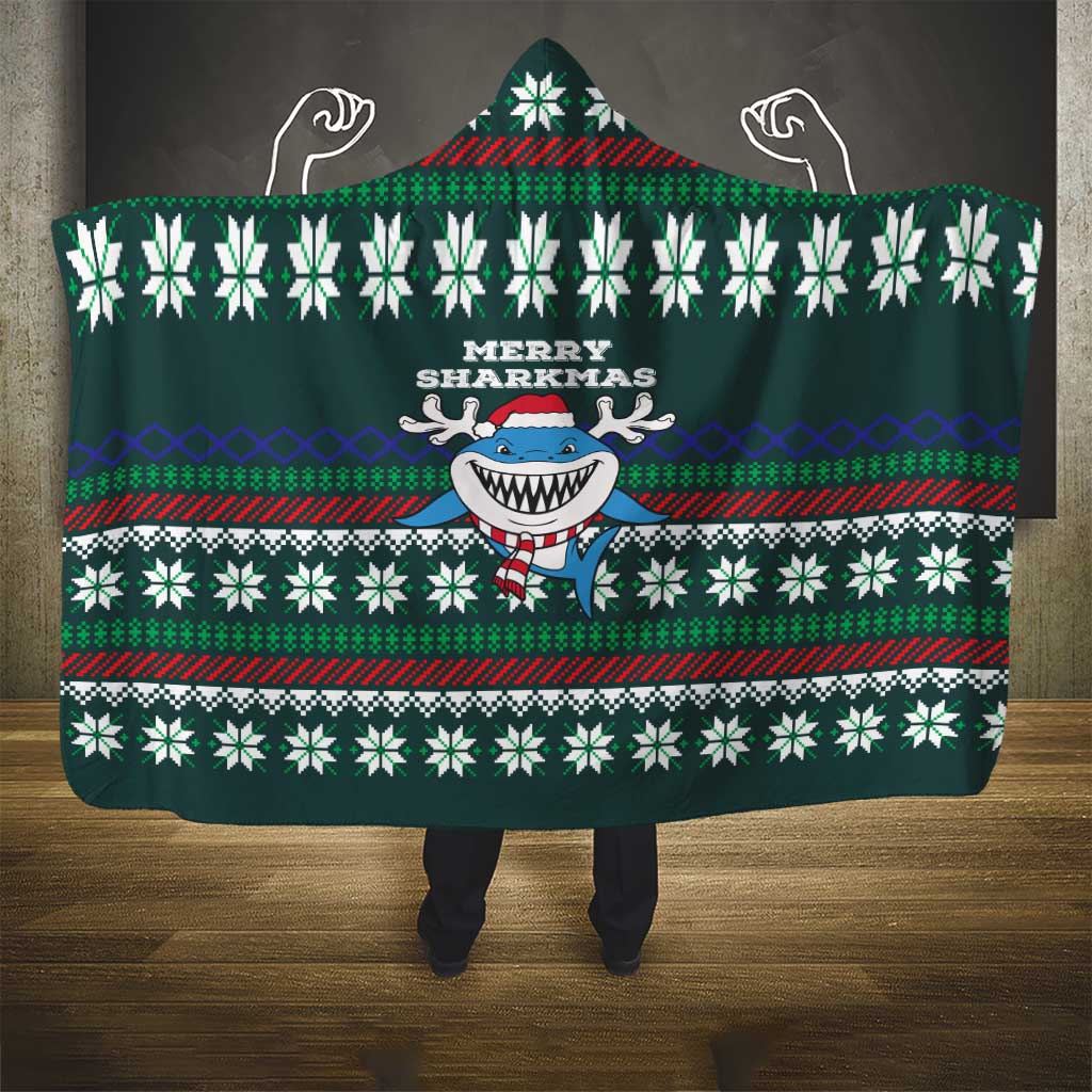 Merry Sharkmas Christmas Hooded Blanket Xmas Holiday Patterns - Wonder Print Shop