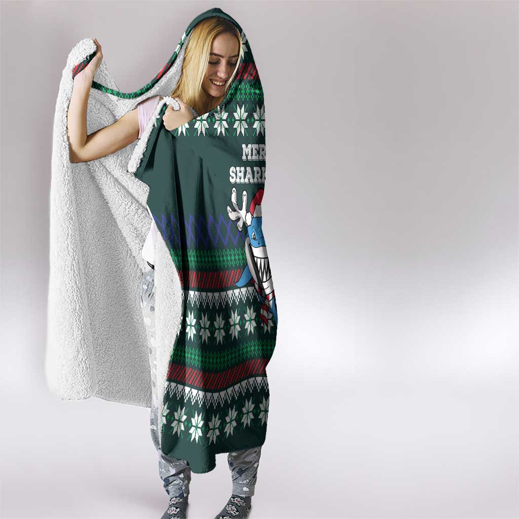 Merry Sharkmas Christmas Hooded Blanket Xmas Holiday Patterns - Wonder Print Shop