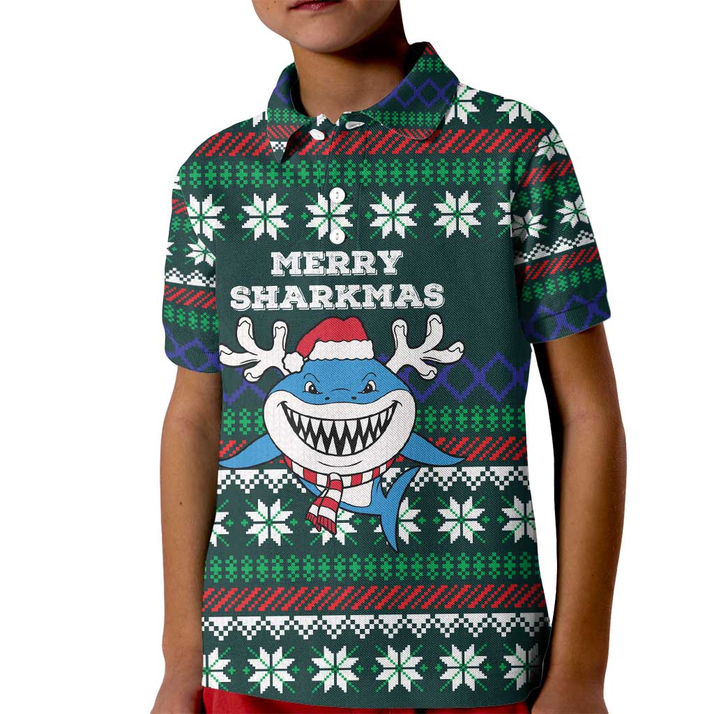 Merry Sharkmas Christmas Kid Polo Shirt Xmas Holiday Patterns - Wonder Print Shop