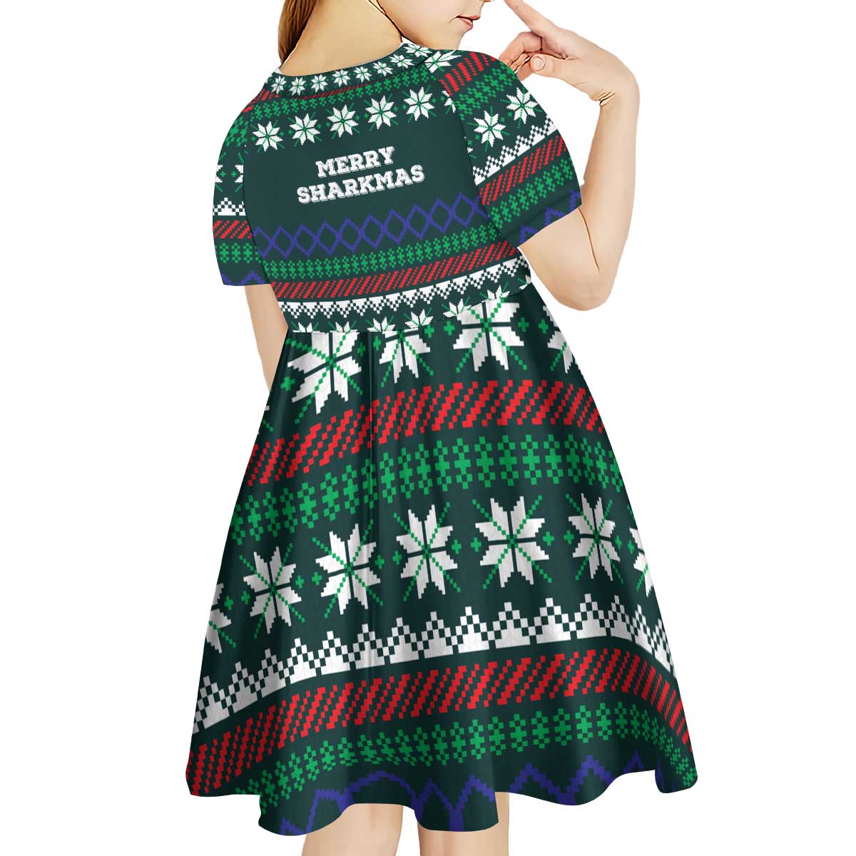 Merry Sharkmas Christmas Kid Short Sleeve Dress Xmas Holiday Patterns - Wonder Print Shop