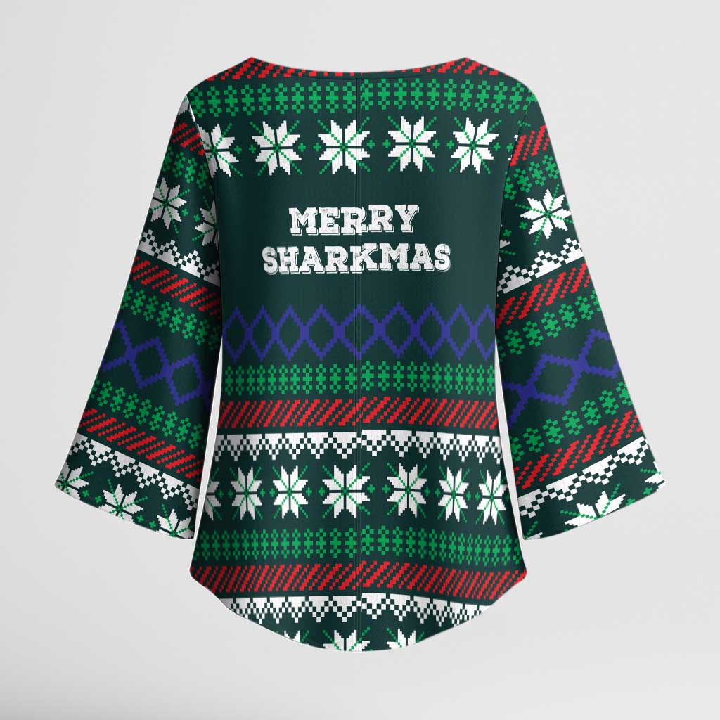 Merry Sharkmas Christmas Kimono Sleeve Blouse Xmas Holiday Patterns - Wonder Print Shop