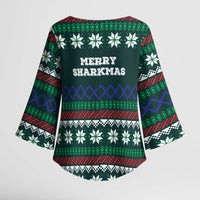 Merry Sharkmas Christmas Kimono Sleeve Blouse Xmas Holiday Patterns - Wonder Print Shop
