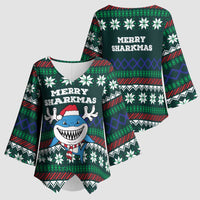 Merry Sharkmas Christmas Kimono Sleeve Blouse Xmas Holiday Patterns - Wonder Print Shop