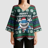 Merry Sharkmas Christmas Kimono Sleeve Blouse Xmas Holiday Patterns - Wonder Print Shop