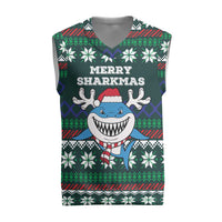 Merry Sharkmas Christmas Knitted V-Neck Vest Xmas Holiday Patterns - Wonder Print Shop