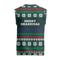 Merry Sharkmas Christmas Knitted V-Neck Vest Xmas Holiday Patterns - Wonder Print Shop