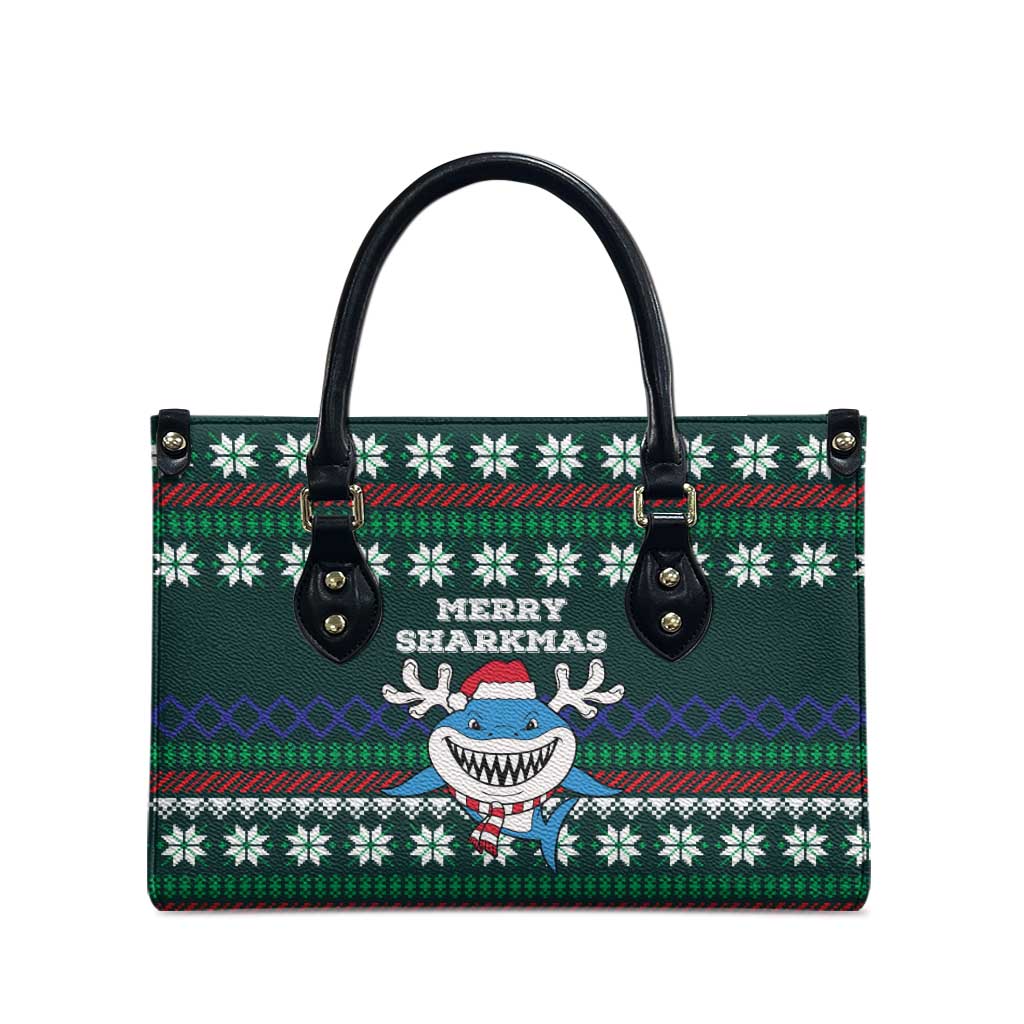 Merry Sharkmas Christmas Leather Bag Xmas Holiday Patterns - Wonder Print Shop