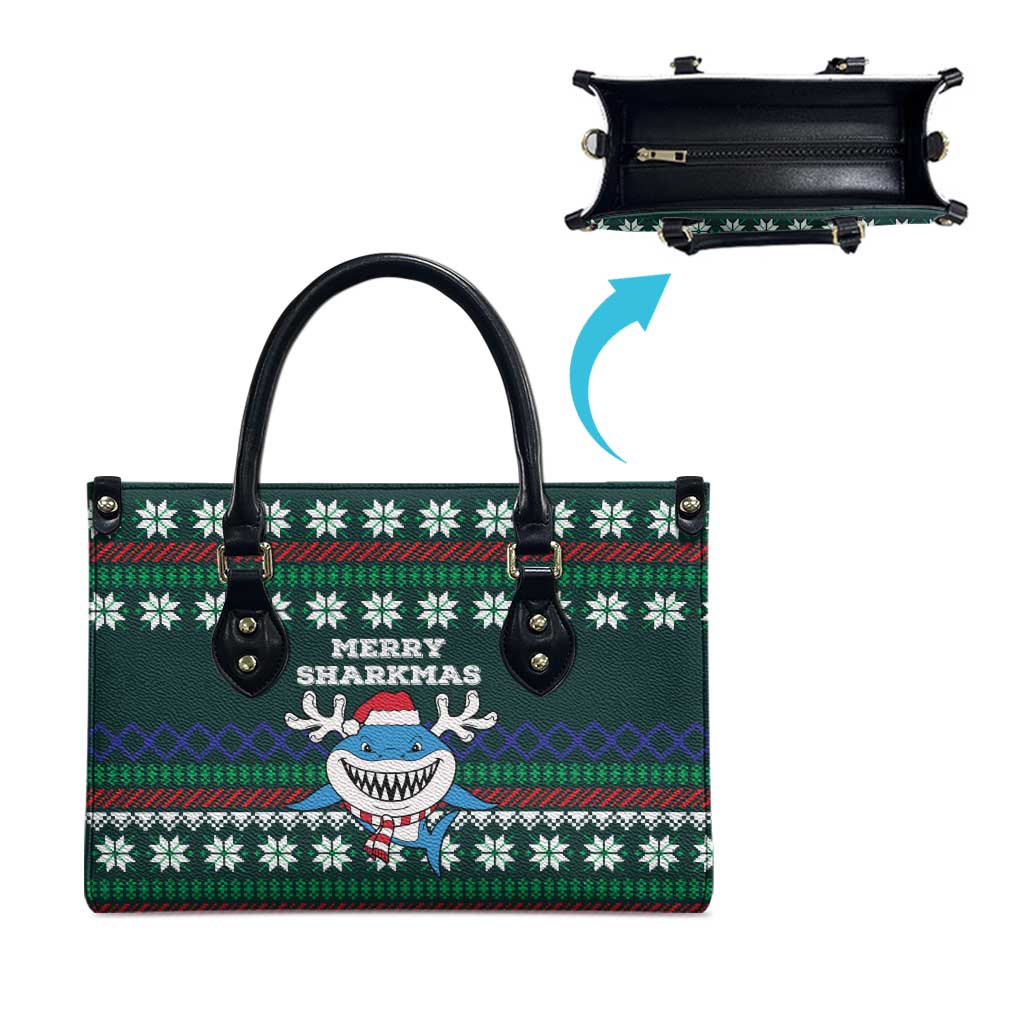 Merry Sharkmas Christmas Leather Bag Xmas Holiday Patterns - Wonder Print Shop