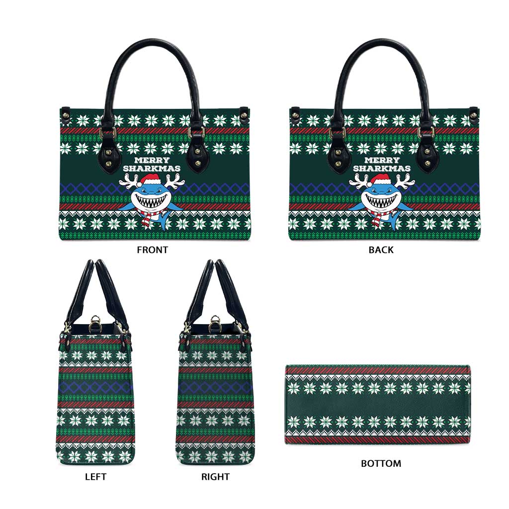 Merry Sharkmas Christmas Leather Bag Xmas Holiday Patterns - Wonder Print Shop