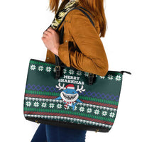 Merry Sharkmas Christmas Leather Tote Bag Xmas Holiday Patterns - Wonder Print Shop