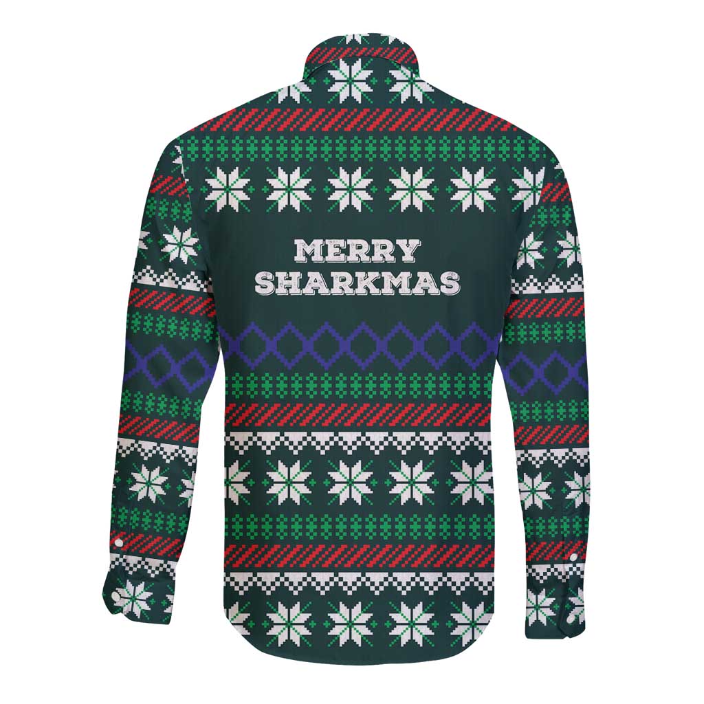 Merry Sharkmas Christmas Long Sleeve Button Shirt Xmas Holiday Patterns - Wonder Print Shop