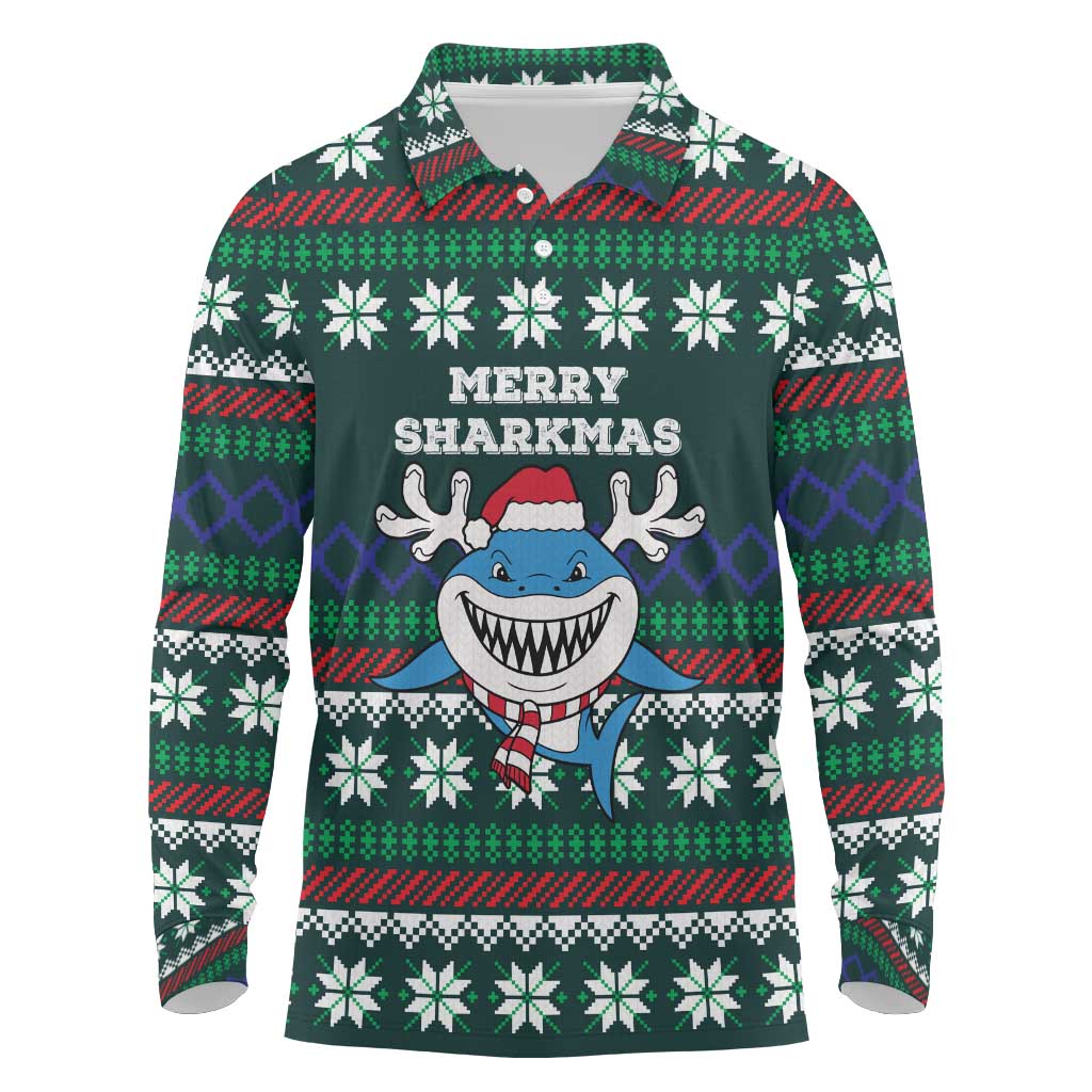 Merry Sharkmas Christmas Long Sleeve Polo Shirt Xmas Holiday Patterns - Wonder Print Shop