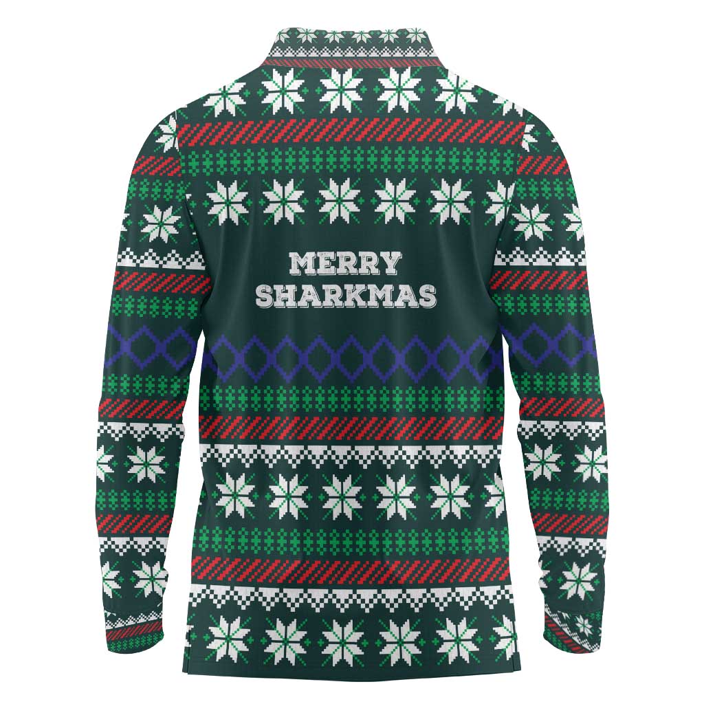Merry Sharkmas Christmas Long Sleeve Polo Shirt Xmas Holiday Patterns - Wonder Print Shop