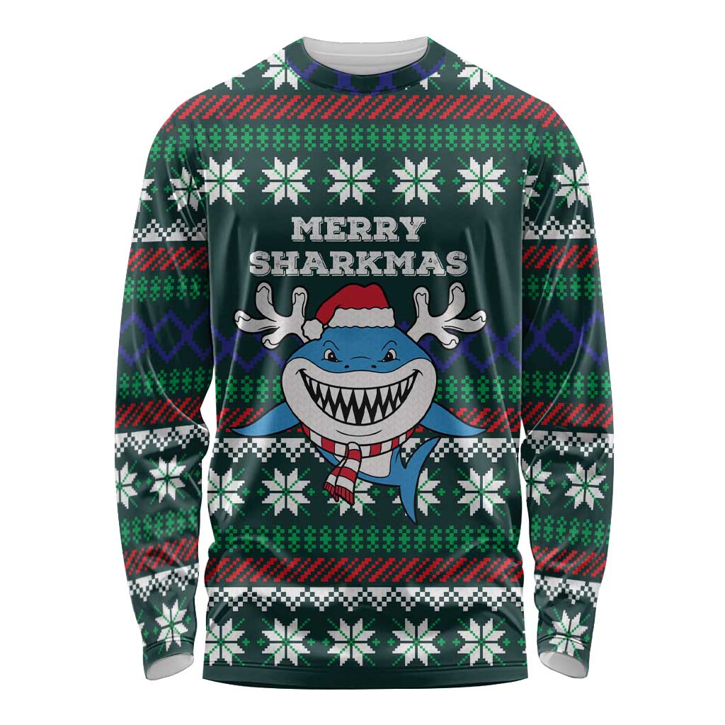 Merry Sharkmas Christmas Long Sleeve Shirt Xmas Holiday Patterns - Wonder Print Shop