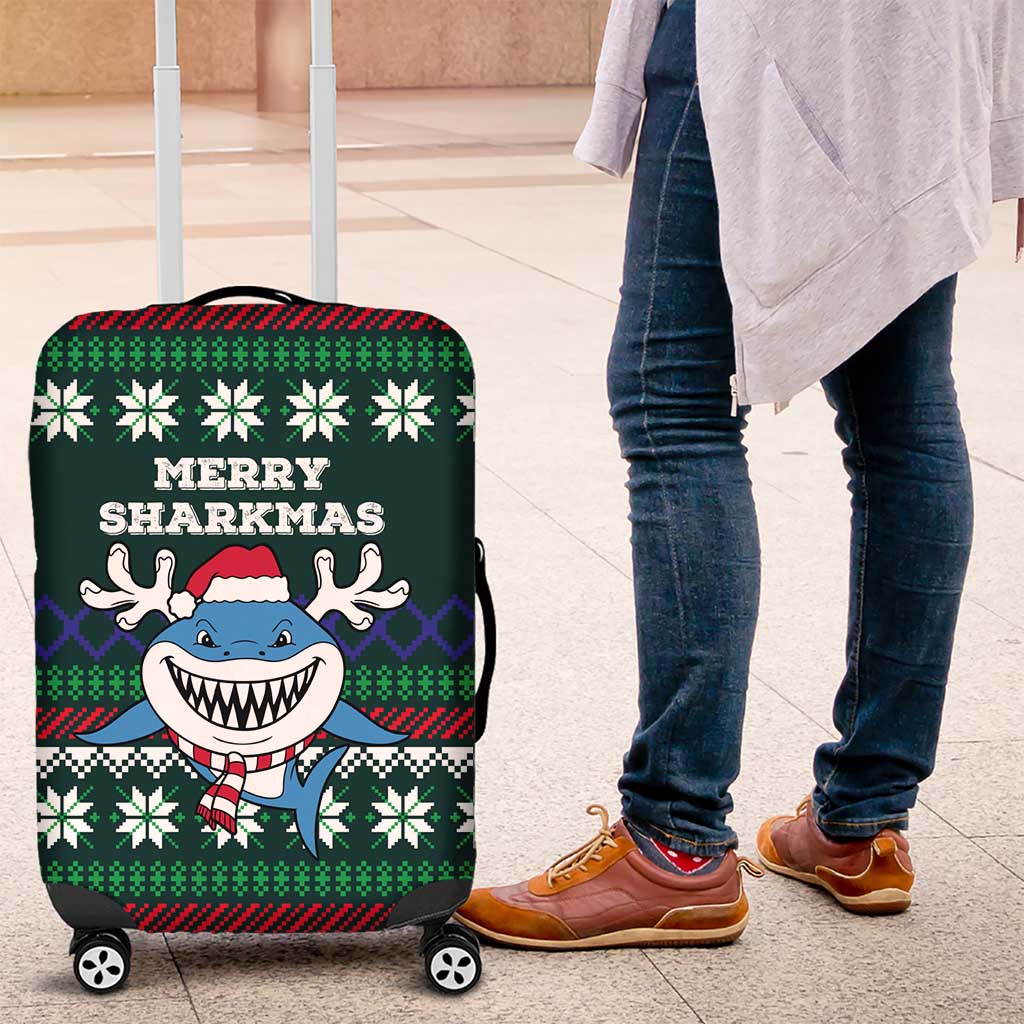 Merry Sharkmas Christmas Luggage Cover Xmas Holiday Patterns - Wonder Print Shop