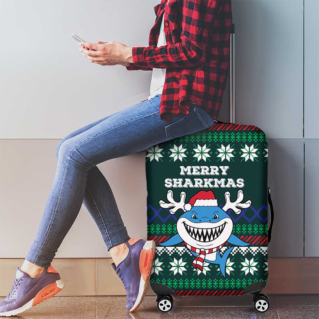 Merry Sharkmas Christmas Luggage Cover Xmas Holiday Patterns - Wonder Print Shop