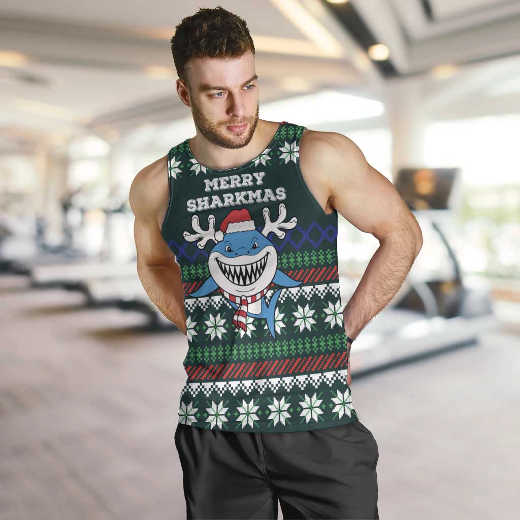 Merry Sharkmas Christmas Men Tank Top Xmas Holiday Patterns - Wonder Print Shop