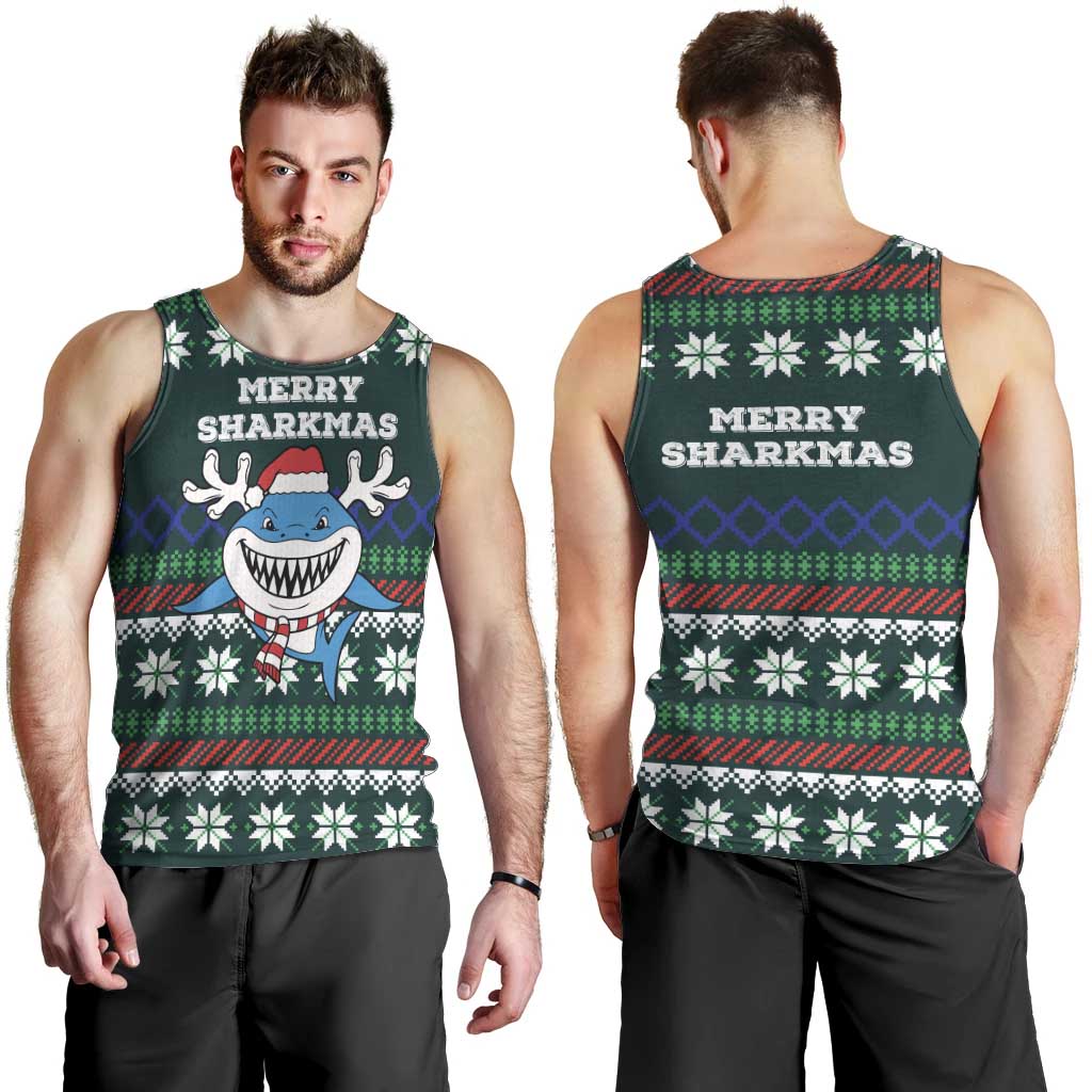 Merry Sharkmas Christmas Men Tank Top Xmas Holiday Patterns - Wonder Print Shop