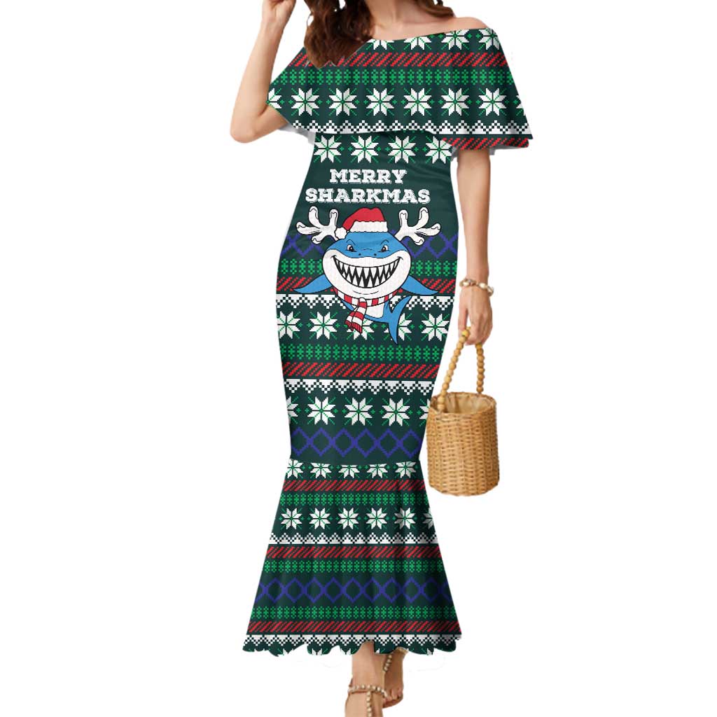 Merry Sharkmas Christmas Mermaid Dress Xmas Holiday Patterns - Wonder Print Shop