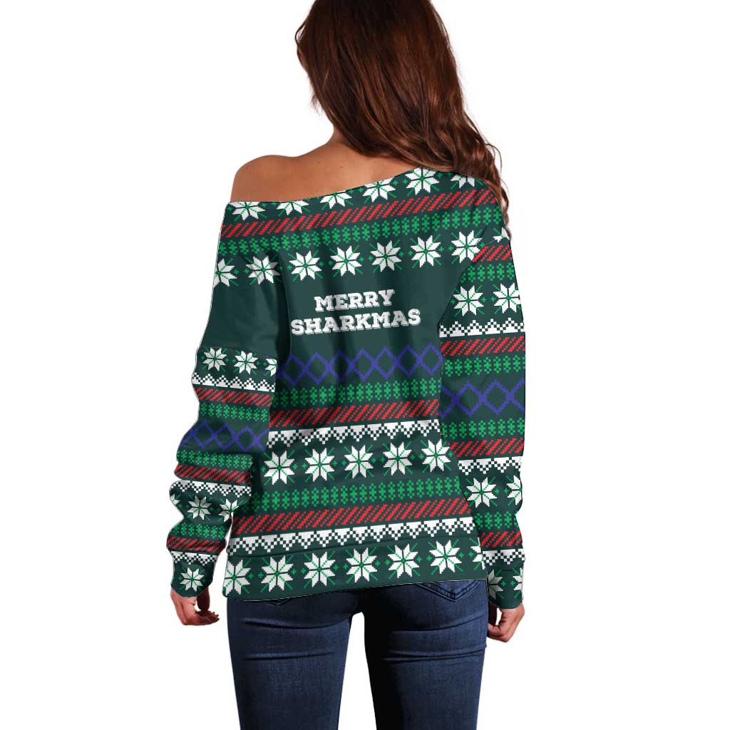 Merry Sharkmas Christmas Off Shoulder Sweater Xmas Holiday Patterns - Wonder Print Shop