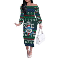 Merry Sharkmas Christmas Off The Shoulder Long Sleeve Dress Xmas Holiday Patterns - Wonder Print Shop