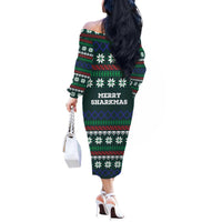 Merry Sharkmas Christmas Off The Shoulder Long Sleeve Dress Xmas Holiday Patterns - Wonder Print Shop