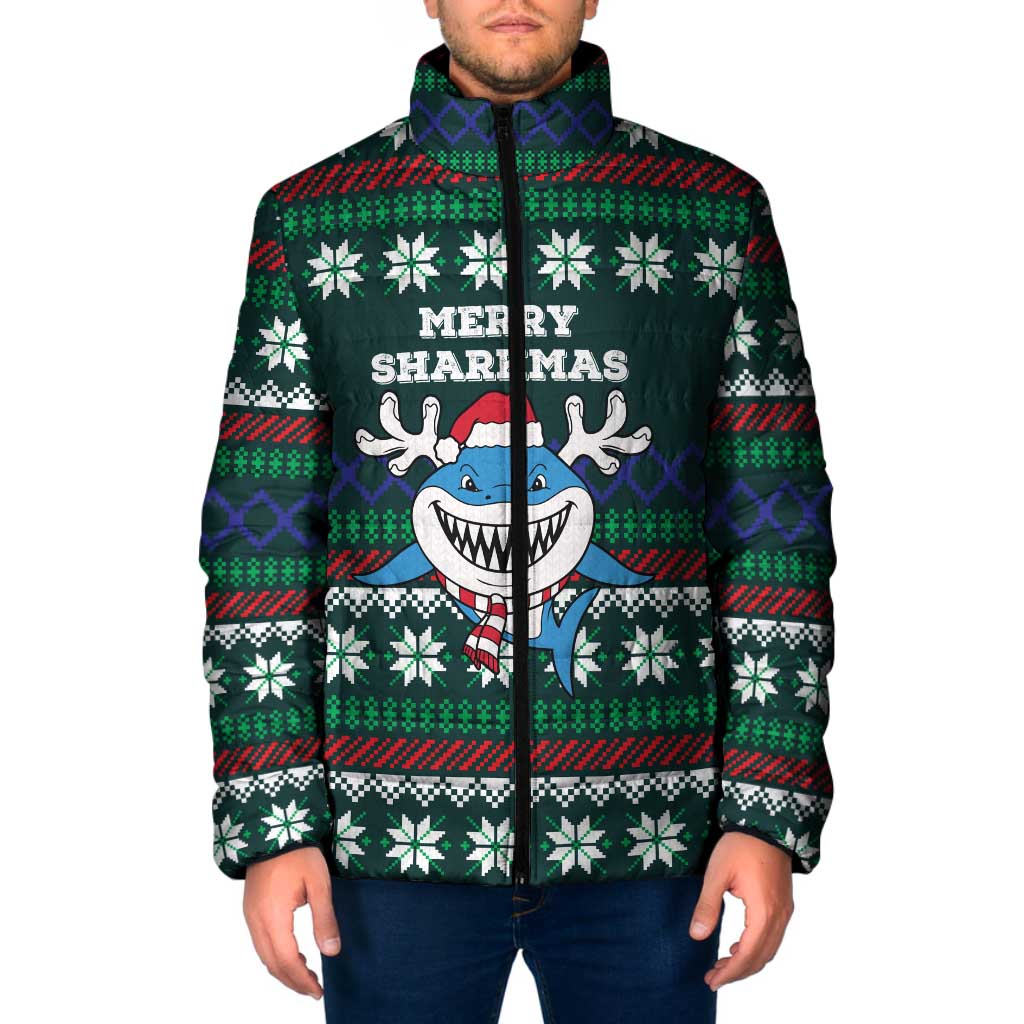 Merry Sharkmas Christmas Padded Jacket Xmas Holiday Patterns - Wonder Print Shop