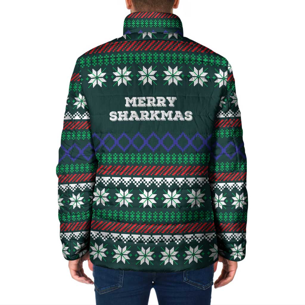 Merry Sharkmas Christmas Padded Jacket Xmas Holiday Patterns - Wonder Print Shop