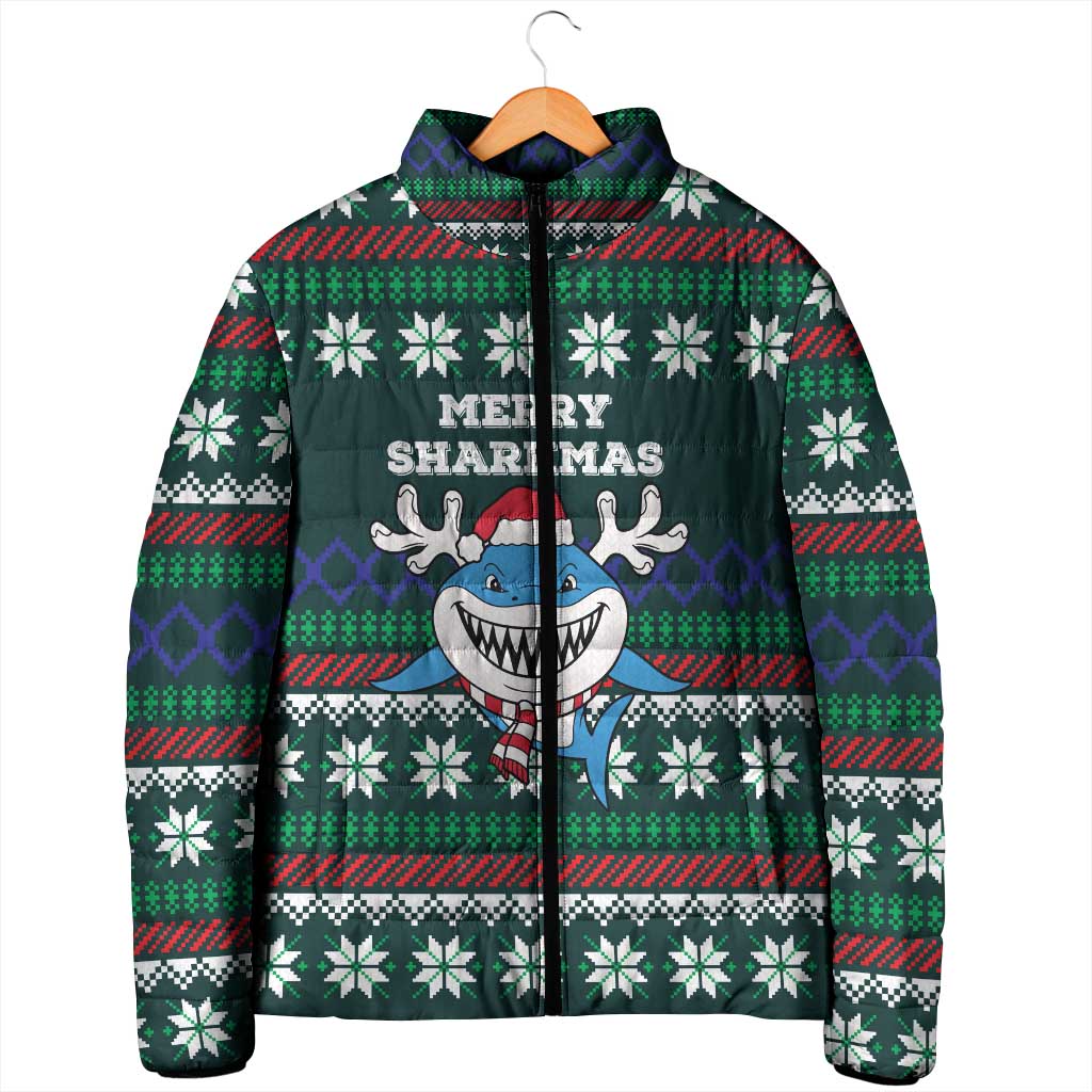 Merry Sharkmas Christmas Padded Jacket Xmas Holiday Patterns - Wonder Print Shop